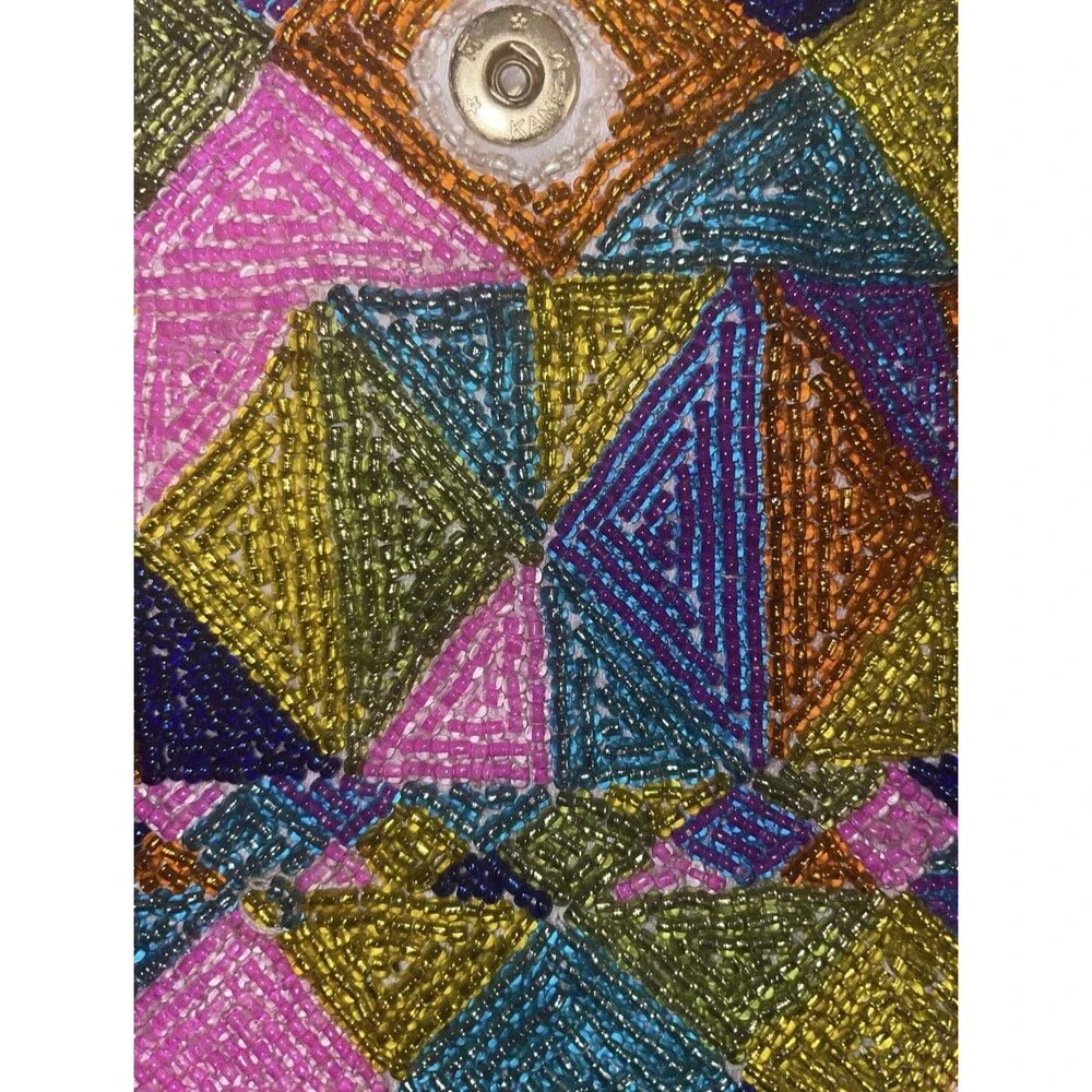 Vintage Neiman Marcus 70s Neon Beaded Designer Vintage Makeup Clutch Pouch